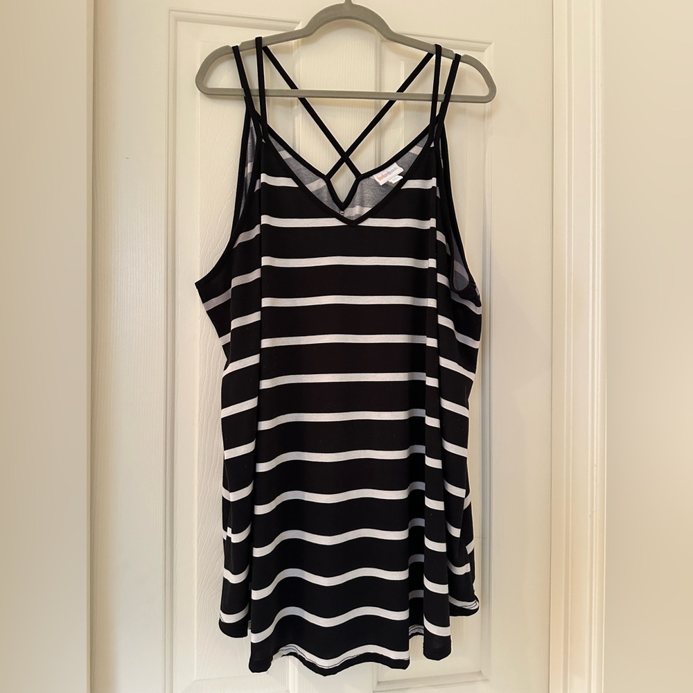 LuLaRoe Daniella Cross Back Camisole Tank Top 2XL 20-22 Black & White Striped